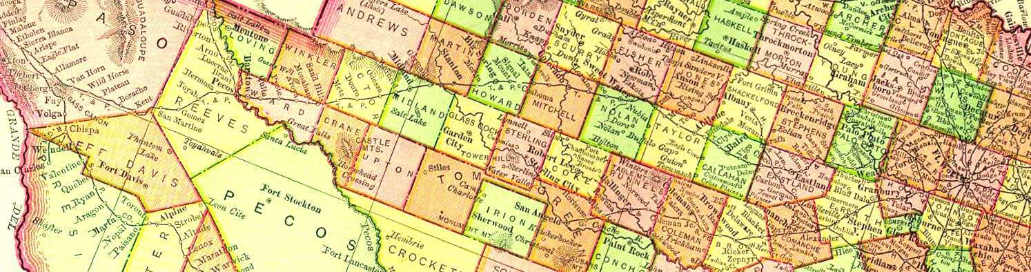 1895 map of railroad from Fort Worth To Sierra Blanca. 153k